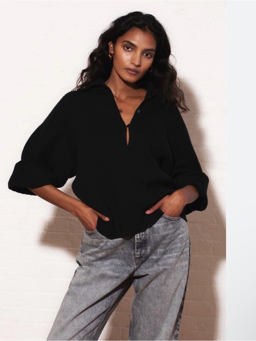 Ama Black Ribbed Knit Pullover - Mara Hoffman